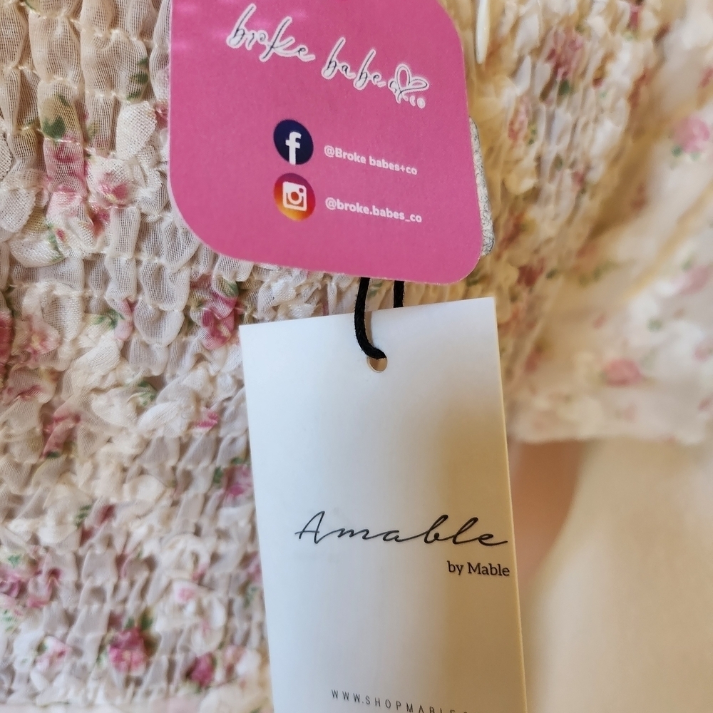 Garden Party Amable by Mabel Cream Chiffon Mini With Floral Detail, Sz M NWT - Picture 8 of 8